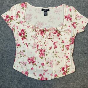 Just Polly New York Floral Ribbed Corset Top Size M White Pink